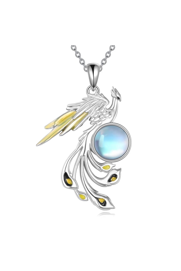 Phoenix Moonstone Necklace 925 Sterling Silver Phoenix Pendant Necklace Phoenix Jewelry Gifts for Women Men