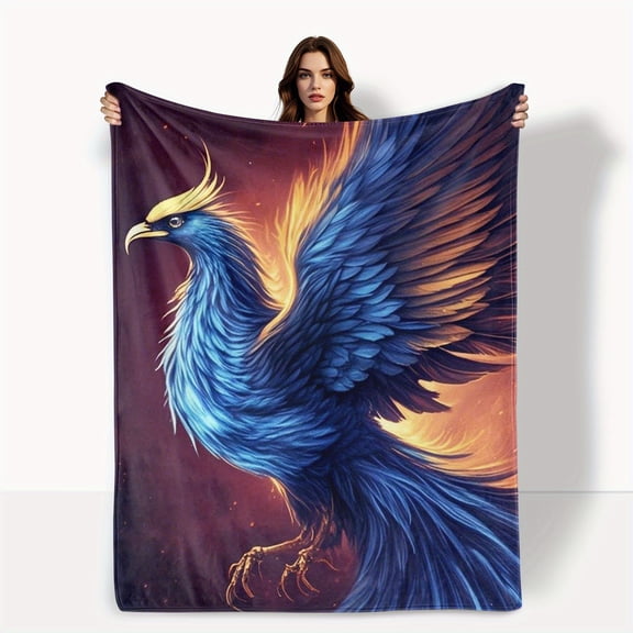 Phoenix Mythical Design With Blue Hues And Fantasy Theme Blanket For A Legendary And Enchanting Atmosphere To Enhance Elegance And Wonder In Your Home 280gsm