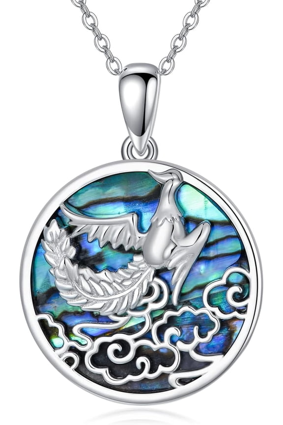 Phoenix Necklace 925 Sterling Silver Bird Pendant Necklace with Abalone Shell Nirvana of Phoenix Jewelry Religious Christian Gifts for Women Men
