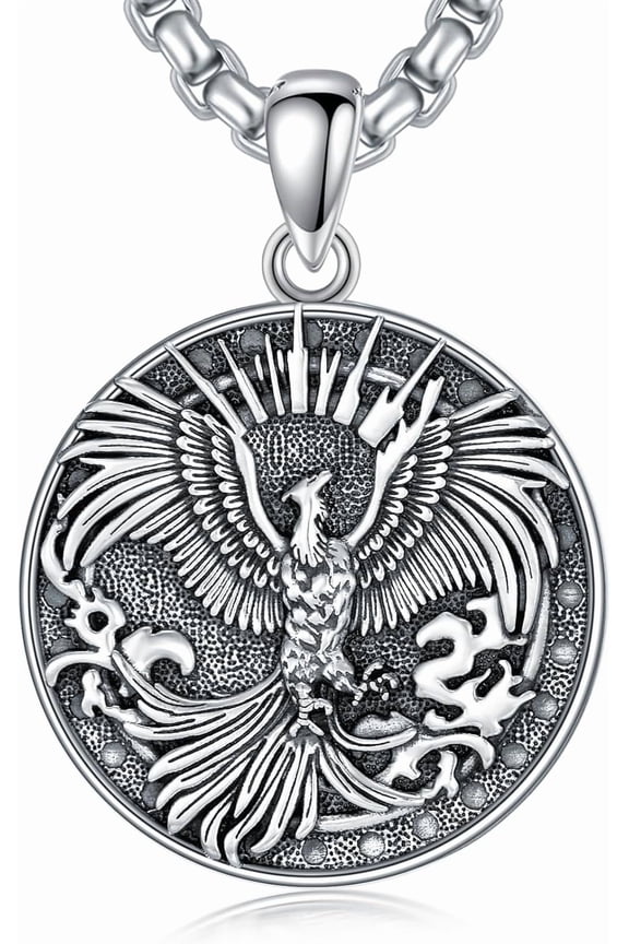 Phoenix Necklace 925 Sterling Silver Rising Phoenix Pendant Necklaces for Men Women, w/Stainless Steel Chain 22''+2''