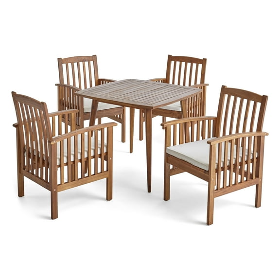 Phoenix Outdoor Acacia 4-Seater Dining Set with 36" Square Table, Teak and Cream