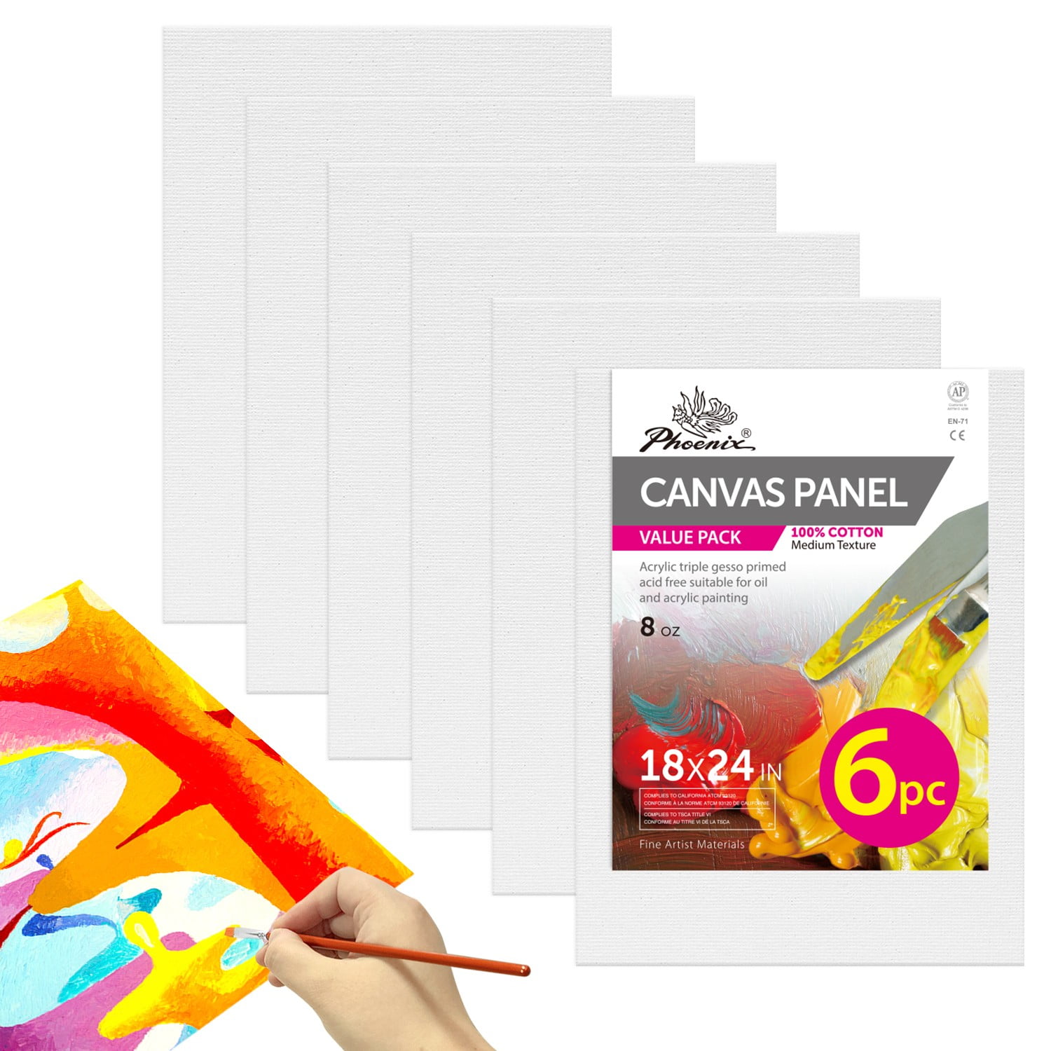 Phoenix Medium Art Blank Canvas Panels 18x24 inch 6 Pack - Multipack ...