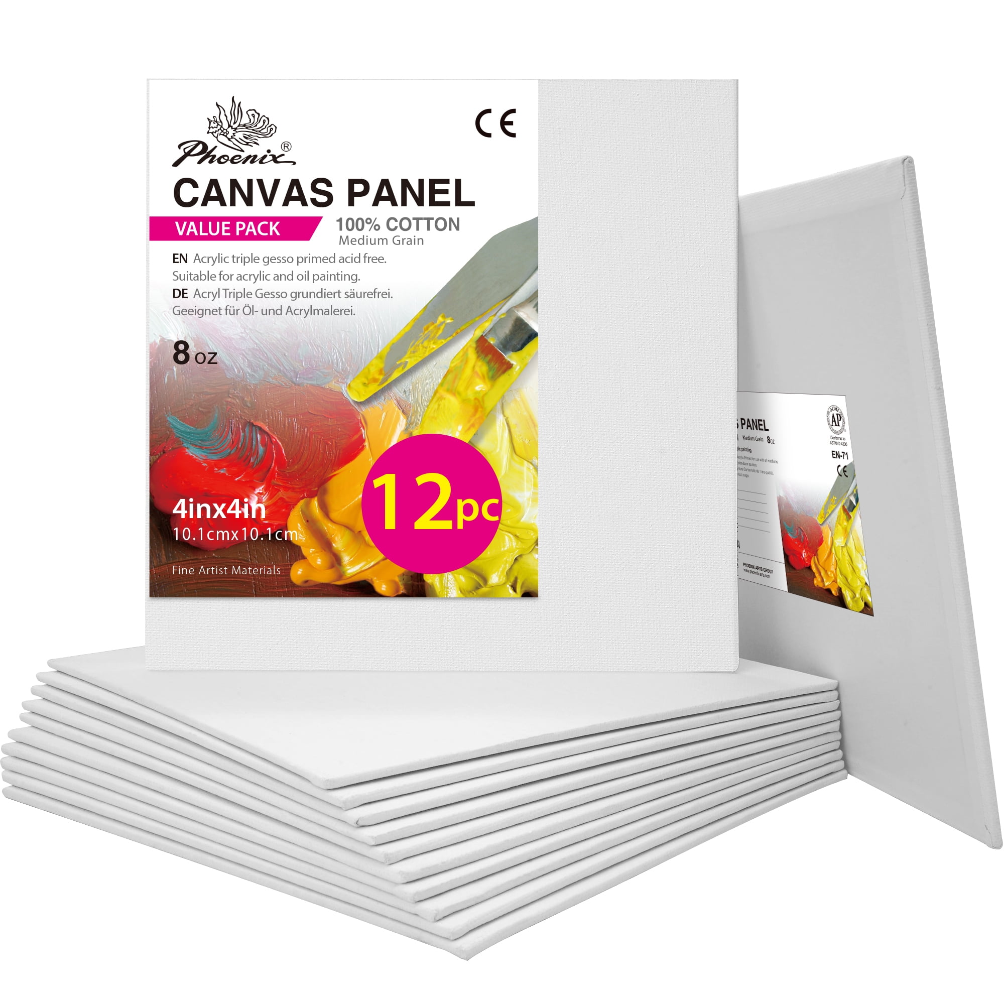 Phoenix Painting Canvas Panels 4x4 in 12 Pack Cotton Acrylic Color ...