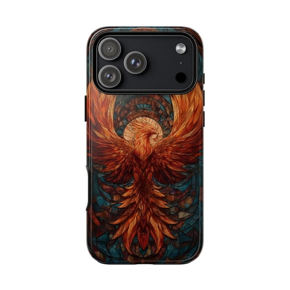 Phoenix Red Stained Glass Fiery Bird Artistic Design Phone Case 17 16 15 14 13 12 11 Pro Max
