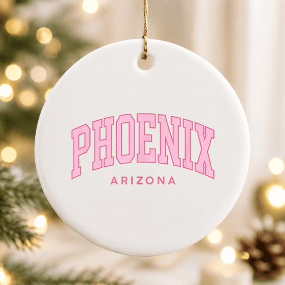 Phoenix Retro Preppy Throwback Arizona Pink Christmas Ornament, Festive Seasonal Decor, Ceramic Ornament