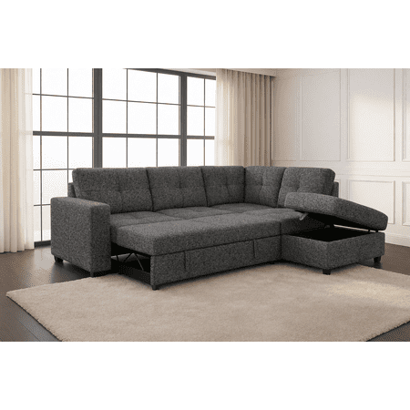 Phoenix Reversible Pull-Out Sleeper Sectional In Charcoal Chenille