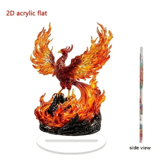 Phoenix Rising from Ashes Acrylic Desk Ornament with Base, HD 2D Printed Fire Phoenix Figurine, Waterproof Sturdy Home Office Decor, Auspicious Gift for Business Opening Housewarming Birthday
