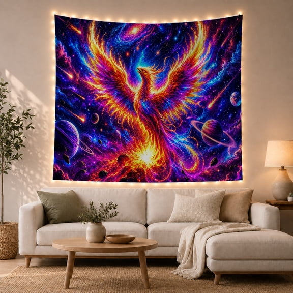 Phoenix Rising Through Cosmic Nebula Dramatic Fantasy Style for Fantasy Art Lovers Galaxy Wall Decor Housewarming Gift Tapestry Wall Hanging for Bedroom and Living Room