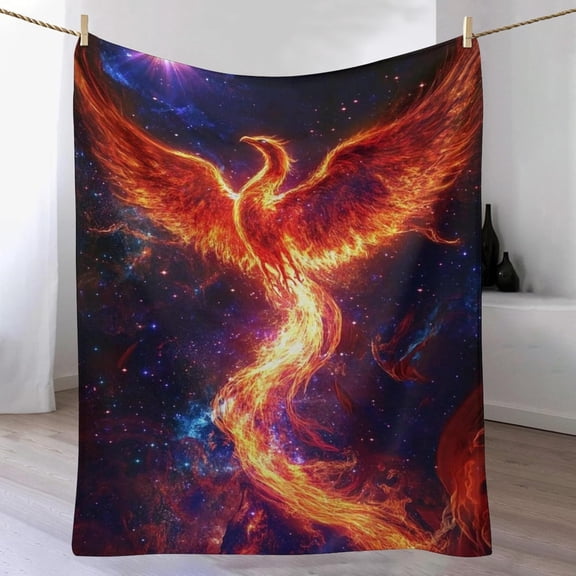 Phoenix Rising Throw Blanket for Couch Bed Soft Fantasy Flamebird Majestic Cozy Lightweight Blankets Full Size Flannel Throw Blankets All Season Use 280GSM