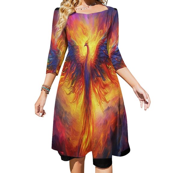 Phoenix Rising from Flames Women's Fall Dresses Casual Loose Flowy Swing Shift Dress
