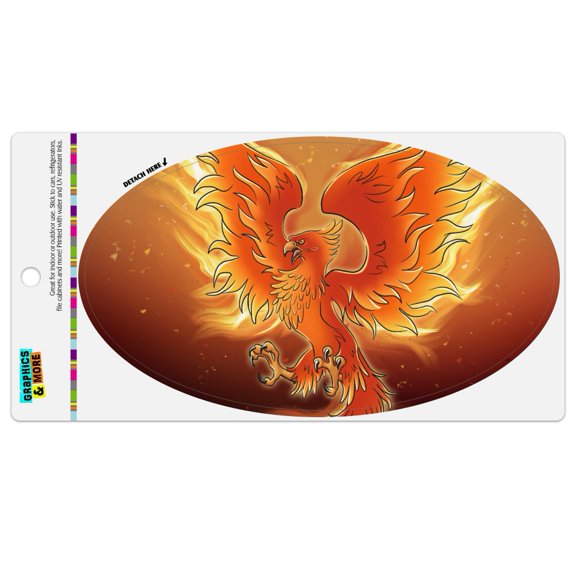 Phoenix Rising from the Flames Automotive Car Refrigerator Locker Vinyl Euro Oval Magnet