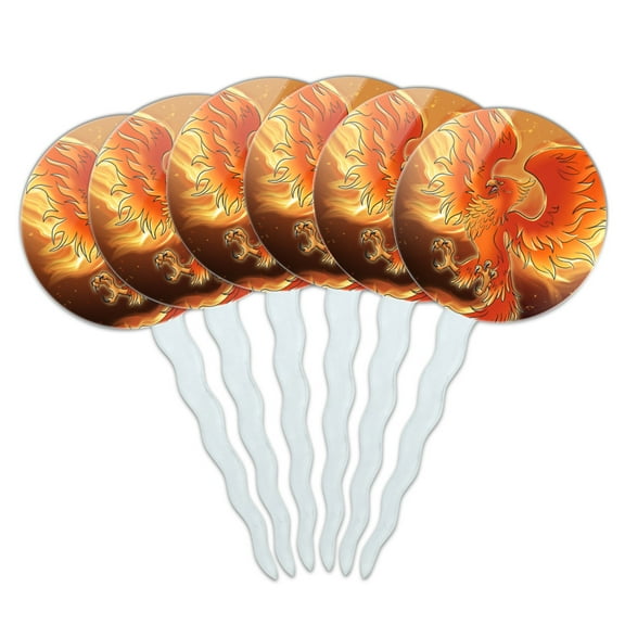 Phoenix Rising from the Flames Cupcake Picks Toppers Decoration Set of 6