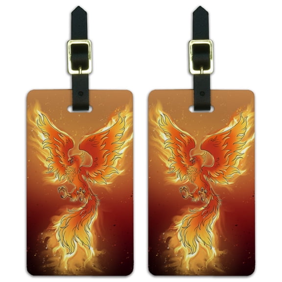 Phoenix Rising from the Flames Luggage ID Tags Suitcase Carry-On Cards - Set of 2