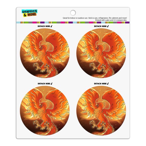 Phoenix Rising from the Flames Refrigerator Fridge Locker Vinyl Circle Magnet Set
