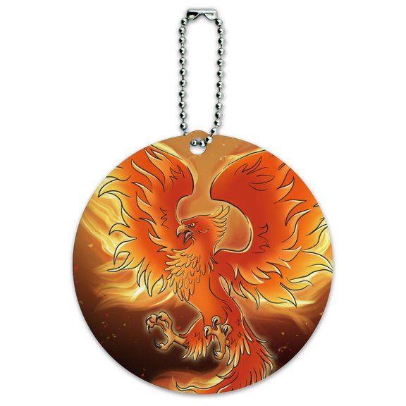 Phoenix Rising from the Flames Round Luggage ID Tag Card Suitcase Carry-On