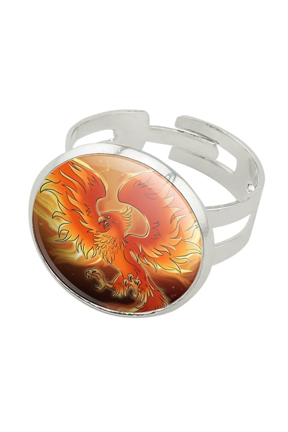 Phoenix Rising from the Flames Silver Plated Adjustable Novelty Ring