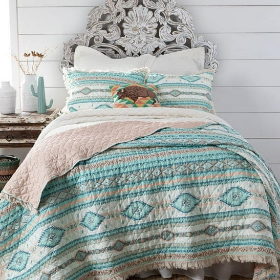 Phoenix Ruffle Turquoise Quilt Set