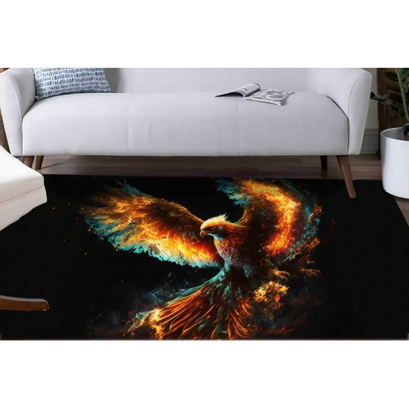 Phoenix Rugs, Black Rugs, Trendy Rugs, Animal Rugs, Thin Rug, Machine Washable Rug, Wall Hanging Rug, Gift Rug, Printed Rug, Wedding Rug, 2.6'x5' - 80x150 cm