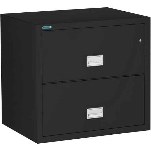 Phoenix Safe Lateral 31 inch 2-Drawer Fireproof File Cabinet with Key Lock, Water Seal, Black, LAT2W31B