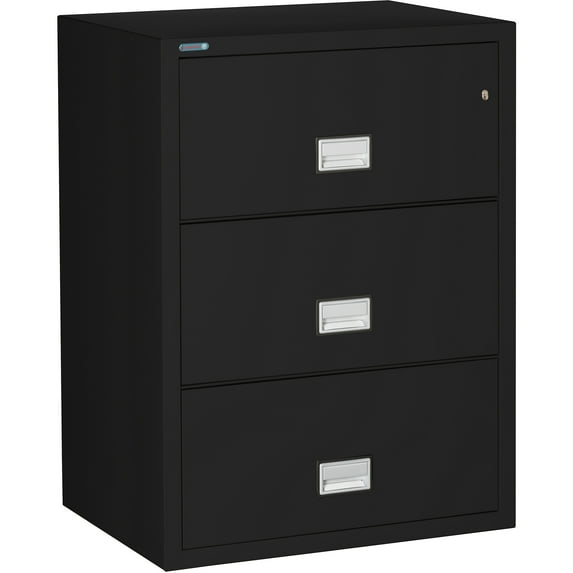 Phoenix Safe Lateral 31 inch 3-Drawer Fireproof File Cabinet with Key Lock, Water Seal, Black, LAT3W31B