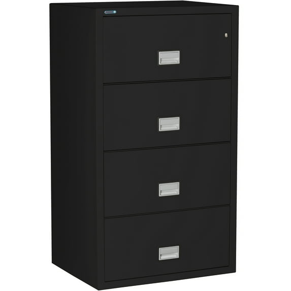 Phoenix Safe Lateral 31 inch 4-Drawer Fireproof File Cabinet with Key Lock, Water Seal, Black, LAT4W31B