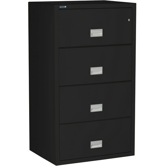 Phoenix Safe Lateral 31 inch 4-Drawer Fireproof File Cabinet with Key Lock, Water Seal, Black, LAT4W31B