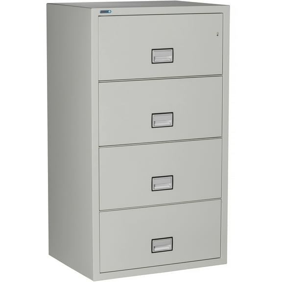 Phoenix Safe Lateral 31 inch 4-Drawer Fireproof File Cabinet with Key Lock, Water Seal, Gray, LAT4W31LG