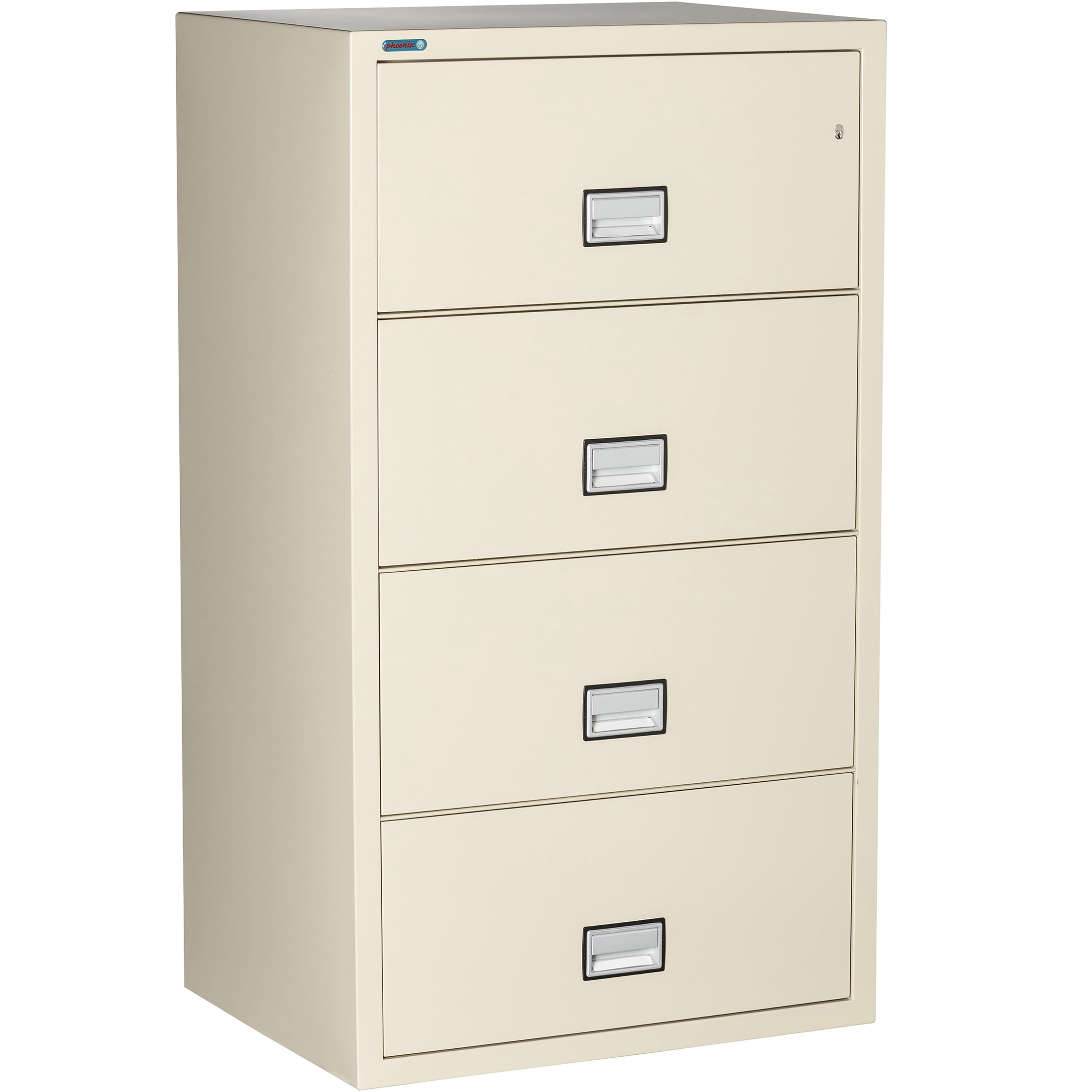 Phoenix Safe Lateral 31 inch 4-Drawer Fireproof File Cabinet with Key Lock, Water Seal, Putty, LAT4W31P