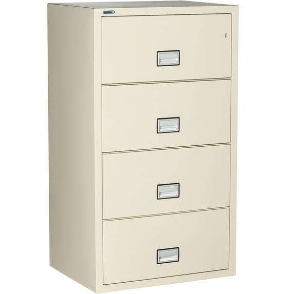 Phoenix Safe Lateral 31 inch 4-Drawer Fireproof File Cabinet with Key Lock, Water Seal, Putty, LAT4W31P