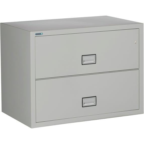 Phoenix Safe Lateral 38 inch 2-Drawer Fireproof File Cabinet with Key Lock, Water Seal, Gray, LAT2W38LG