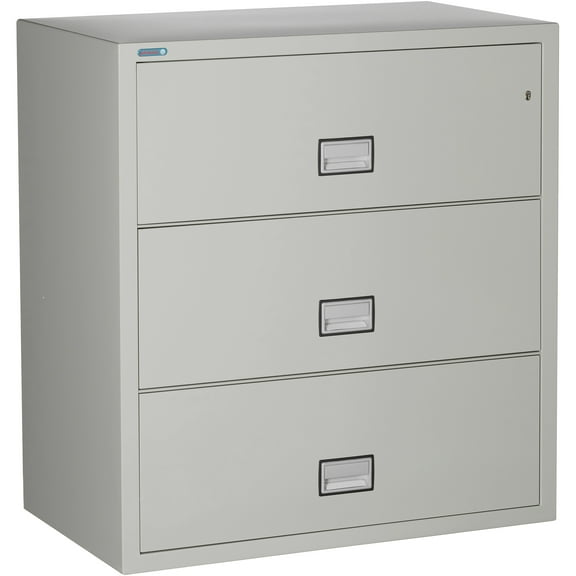 Phoenix Safe Lateral 38 inch 3-Drawer Fireproof File Cabinet with Key Lock, Water Seal, Gray, LAT3W38LG