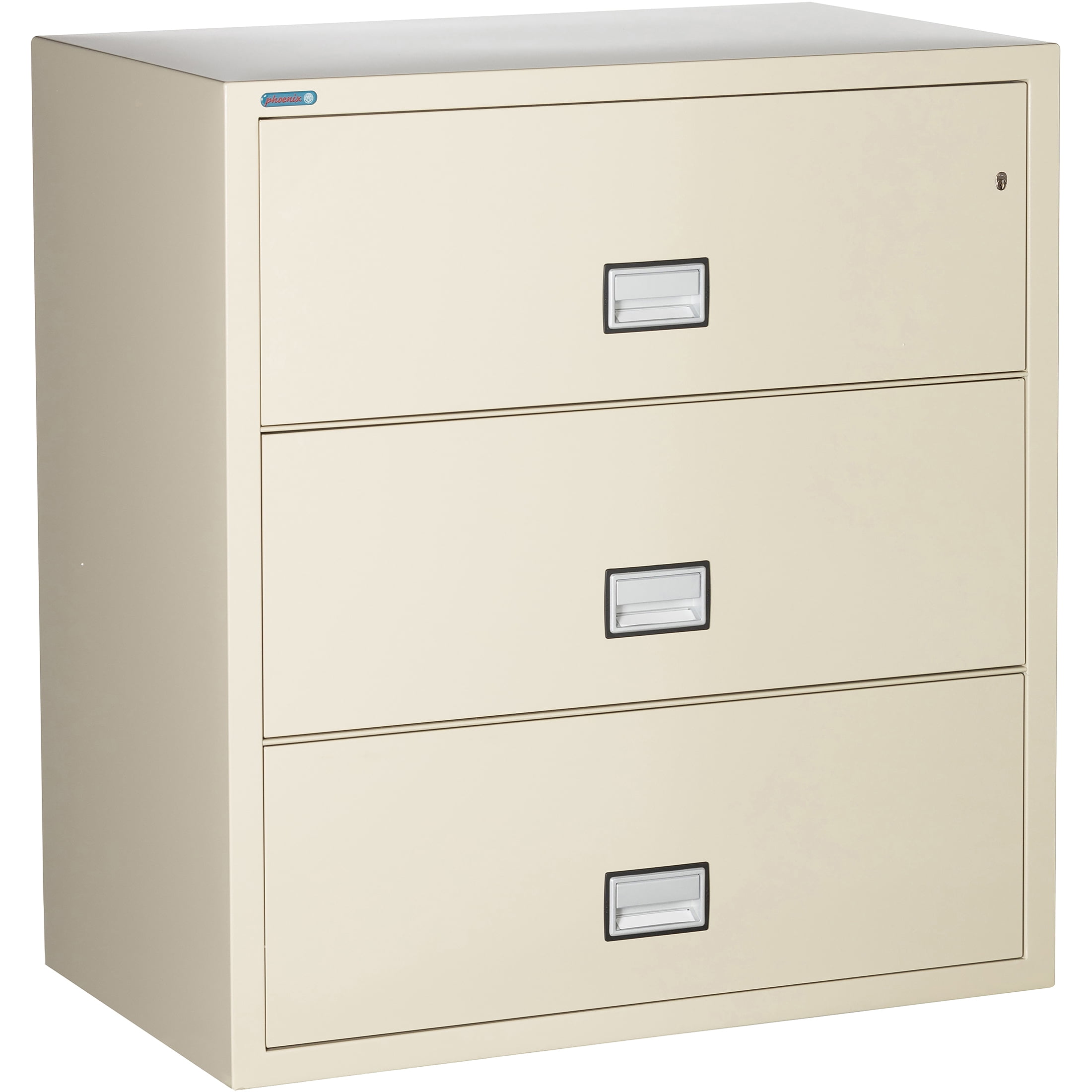 Phoenix Safe Lateral 38 inch 3-Drawer Fireproof File Cabinet with Key Lock, Water Seal, Putty, LAT3W38P