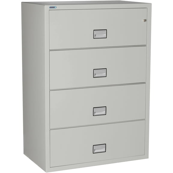 Phoenix Safe Lateral 38 inch 4-Drawer Fireproof File Cabinet with Key Lock, Water Seal, Gray, LAT4W38LG