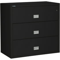 Phoenix Safe Lateral 44 inch 3-Drawer Fireproof File Cabinet with Key Lock, Water Seal, Black, LAT3W44B