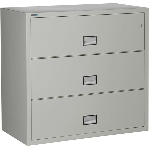 Phoenix Safe Lateral 44 inch 3-Drawer Fireproof File Cabinet with Key Lock, Water Seal, Gray, LAT3W44LG