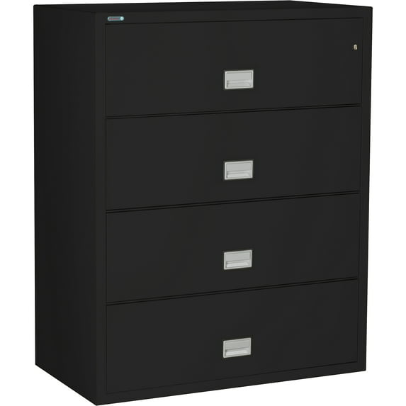 Phoenix Safe Lateral 44 inch 4-Drawer Fireproof File Cabinet with Key Lock, Water Seal, Black, LAT4W44B