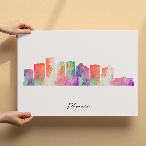Phoenix Skyline Canvas Wall Art 8x12 inch – Phoenix Skyline Soft Color Canvas Wall Art – Modern Watercolor Inspired Print