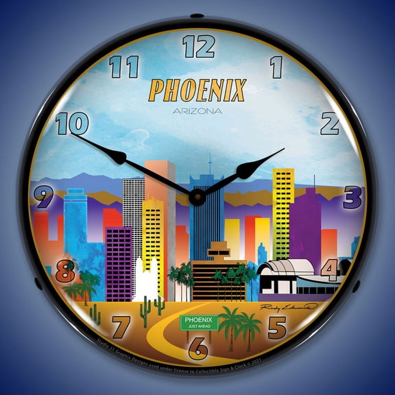 Collectable Sign and Clock Phoenix Skyline  LED Lighted Premium Wall Clock