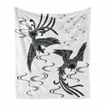 thumbnail image 1 of Phoenix Soft Flannel Fleece Throw Blanket, Egyptian Oriental Birds Traditional Culture Revival Motif, Cozy Plush for Indoor and Outdoor Use, 60" x 80", Black and White, by Ambesonne, 1 of 5