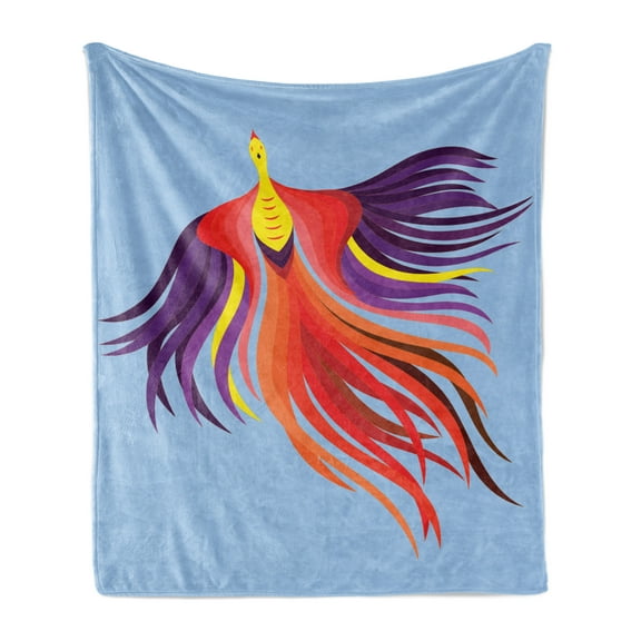 Phoenix Soft Flannel Fleece Throw Blanket, Magic Bird with Beauty Wings Rebirthary Creature Fantasy Flowing Feather, Cozy Plush for Indoor and Outdoor Use, 60" x 80", Multicolor, by Ambesonne