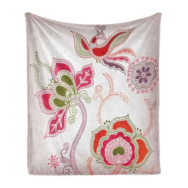 Phoenix Soft Flannel Fleece Throw Blanket, Middle Eastern Egyptian Myth Bird in Blooms, Cozy Plush for Indoor and Outdoor Use, 50" x 60", Olive Green Magenta Red, by Ambesonne
