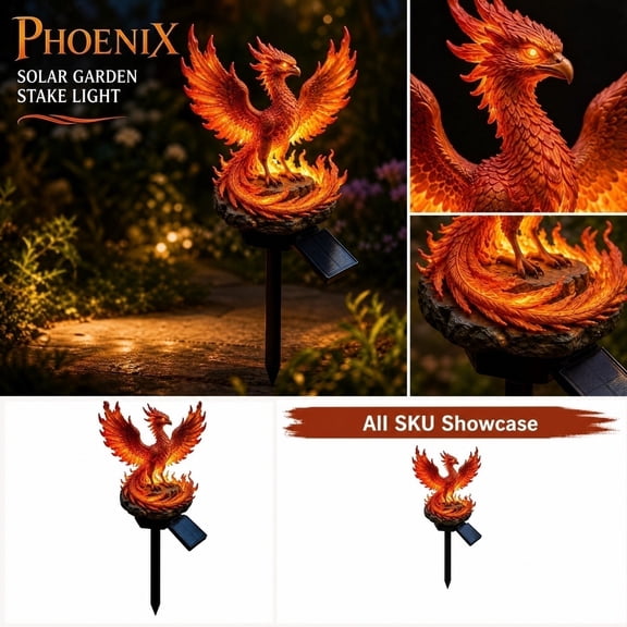 Phoenix Solar Garden Stake Light, 5.12 Inch Resin Bird Statue LED Landscape Lamp, Outdoor Yard Garden Decoration