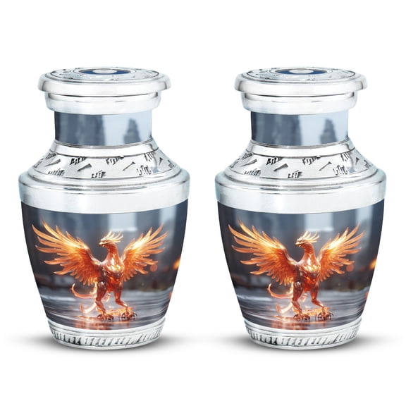 Phoenix Spreading Wings Keepsake Urn, Small Urns for Ashes, Mini Urns For Ashes, Small Cremation Urns, Memorial Ash Holder, Decorative Funeral Urns, Unique Burial Urns 3 Inch, 2 Pcs
