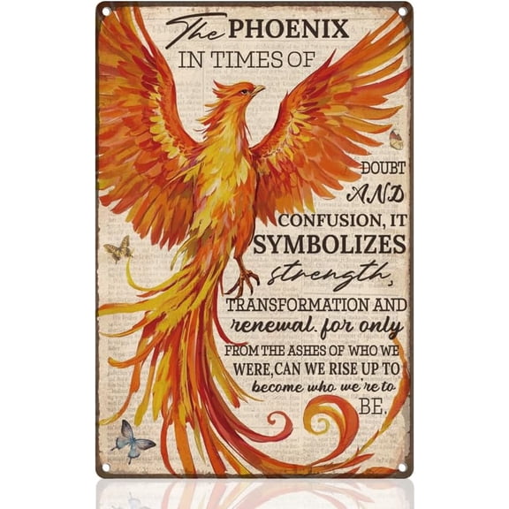 Phoenix Spreads Its Wings Tin Sign Retro Metal Wall Decor 8" x 12" Motivational Sentences Vintage Wall Art Poster for Home Cafe Room Office Bedroom Pub Bar Garage Man Cave Decor Gift