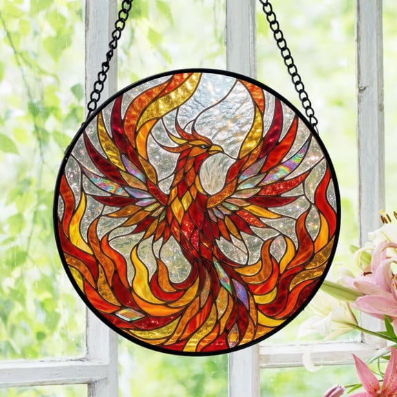 Phoenix Stained Glass Suncatcher, Fire Art, Mythical Bird Decor, Fantasy Home Accent