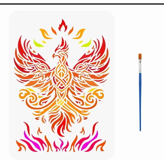 Phoenix Stencil for Painting 8.3x11.7 inch with Paint Brush Reusable Fire Pattern Drawing Template Hollowed Keltic Knot Phoenix Stencil Flame
