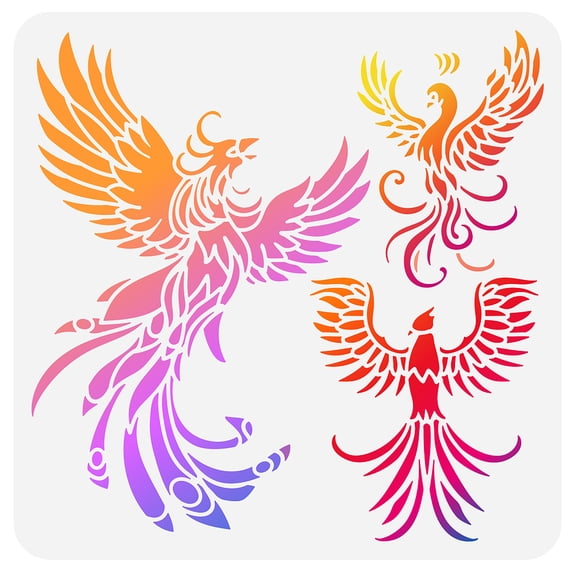 Phoenix Stencils - 11.8x11.8inch Reusable Firebird Drawing Stencil DIY Craft Phoenix Pattern Painting Template for Wood Floor