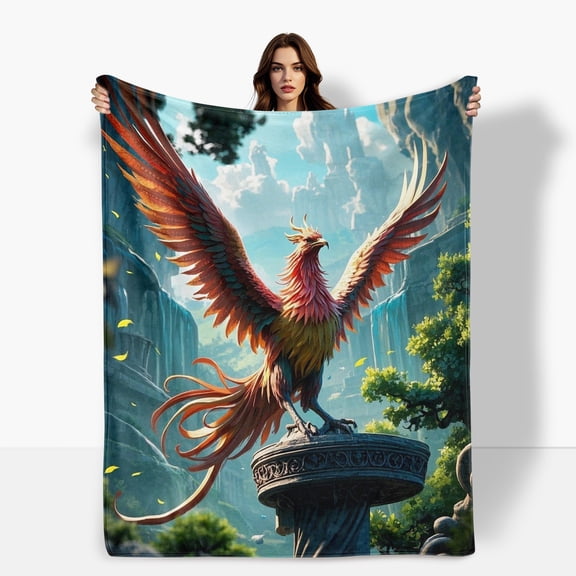 Phoenix Stone Pillars Clouds Forest Themed Cozy Fleece Blanket Soft Warm Comfortable For Sofa Bed Travel Camping Living Room Office Chair Polyester Gift For Family Or Friends