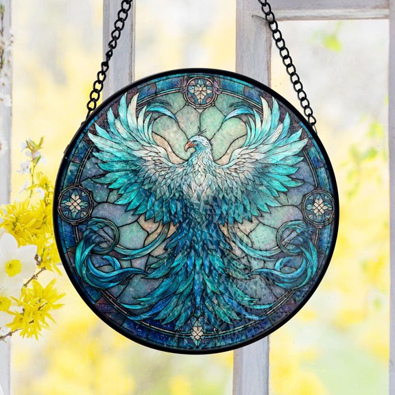Phoenix Suncatcher Stained Glass, Majestic Bird Window Decor, Mythical Fantasy Style, Stained Glass Look, Magic Lovers, Celestial Gift Idea