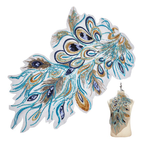 Phoenix Tail Pattern Polyester Lace with PVC Embroidered Fabric for Dress Clothing Colorful 58.2x35.1x0.08cm
